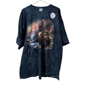 Thomas Kinkade T Shirt 3XL Blue Lighthouse Beach Cottage Cabincore Cotton NWT‎